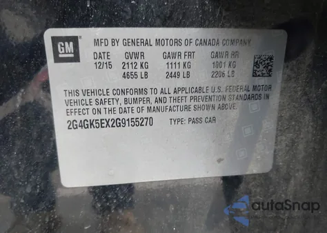 2016 Buick Regal Turbo from USA, damaged, VIN 2G4GK5EX2G9155270